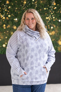 IN STOCK Classic Zoey ZipCowl Sweatshirt - Grey Trees and Stripes