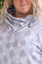 IN STOCK Classic Zoey ZipCowl Sweatshirt - Grey Trees and Stripes