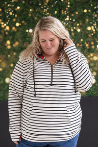 IN STOCK HalfZip Hoodie - Oatmeal Stripes and Buffalo Plaid