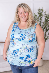 IN STOCK Luxe Crew Tank - Light Blue Floral Bliss