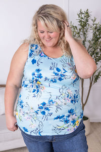 IN STOCK Luxe Crew Tank - Light Blue Floral Bliss