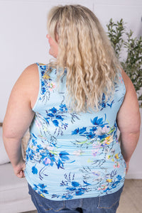 IN STOCK Luxe Crew Tank - Light Blue Floral Bliss