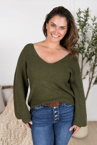 IN STOCK Bethany Bow Knit Sweater - Olive