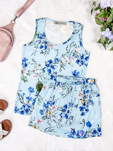 IN STOCK Luxe Crew Tank - Light Blue Floral Bliss