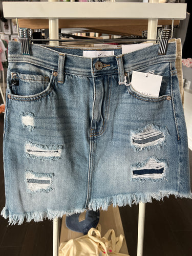 Kan Can Distressed Jean Skirt