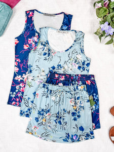 IN STOCK Luxe Crew Tank - Light Blue Floral Bliss