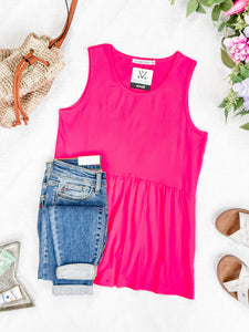 IN STOCK Renee Ruffle Tank - Neon Pink