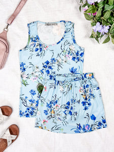 IN STOCK Luxe Crew Tank - Light Blue Floral Bliss